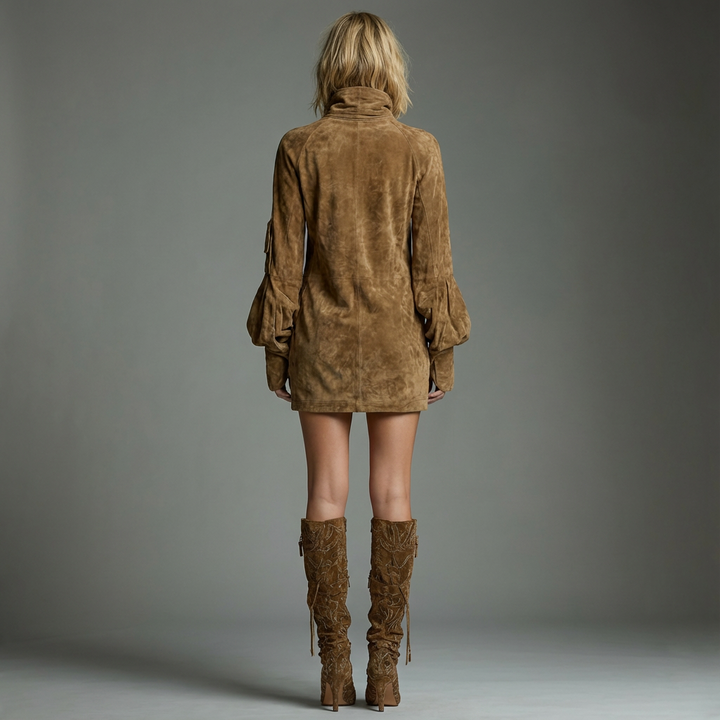 Perla | Suede Turtleneck Mini Dress