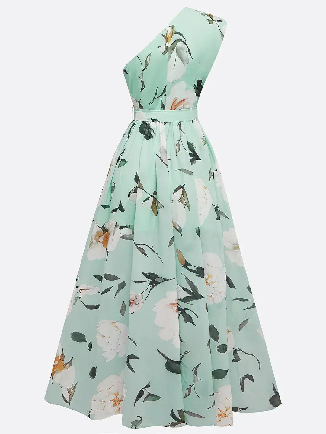 Anna | Light Green Maxi Floral Dress with One Shoulder