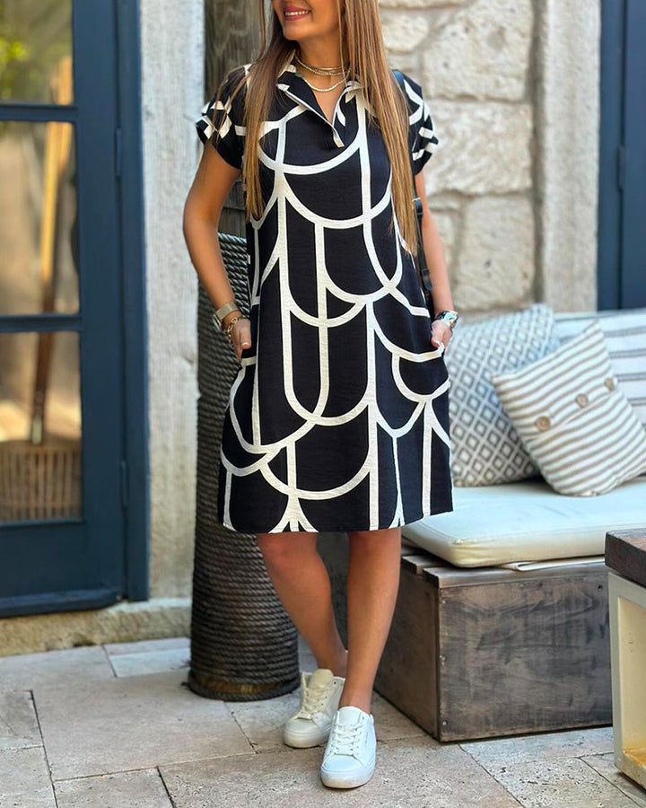 Beatrice | Geometric Print Polo Dress