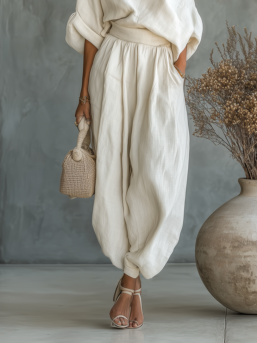 Melania | Linen Set with Wide Trousers