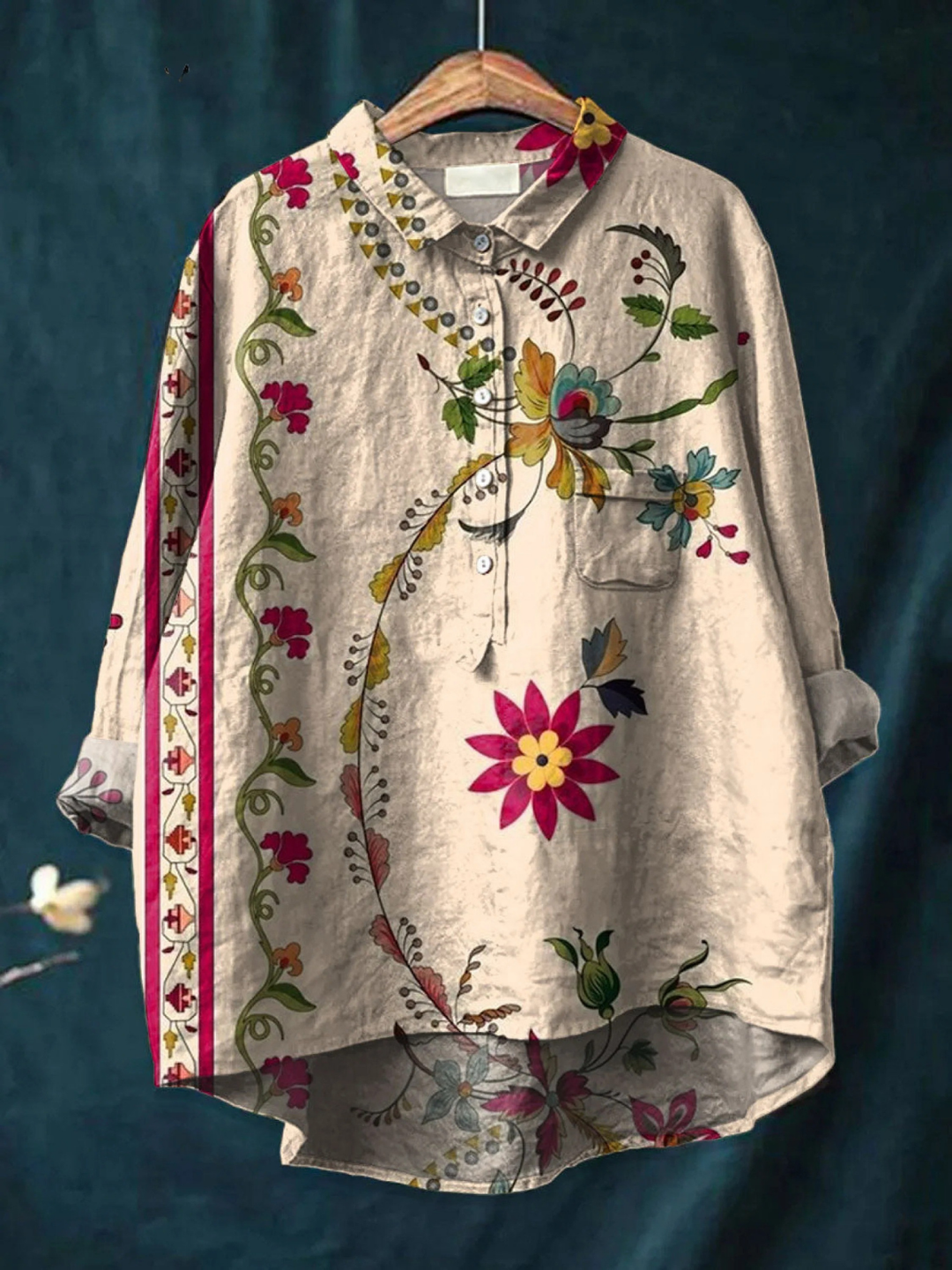 Izla | Women's Vintage Floral Art Print Casual Shirt