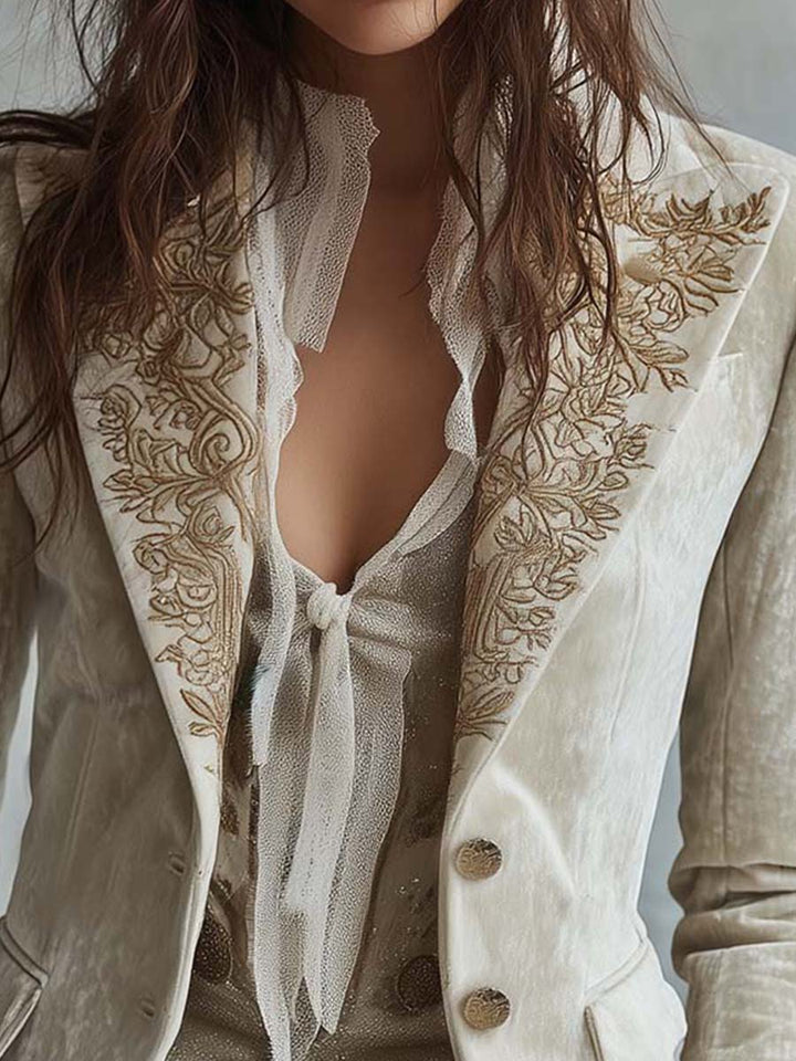 Estelle | Ivory Embroidered Tailored Blazer