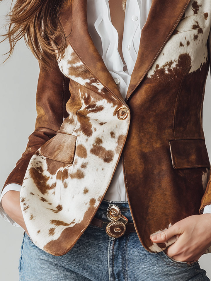 Olivienne | Vintage Cow Print Blazer