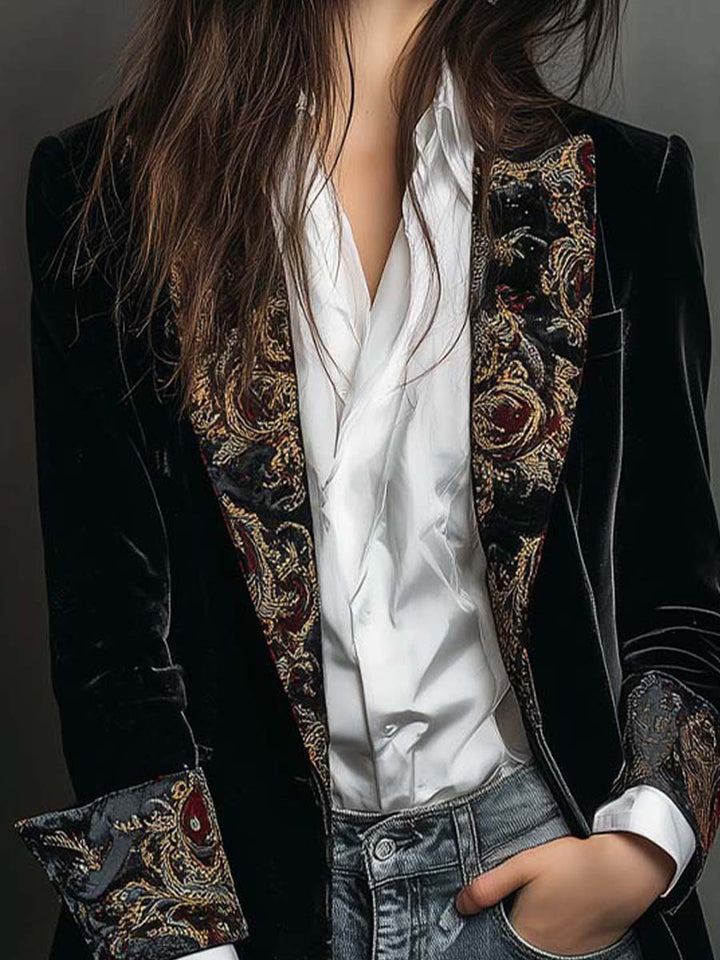Emmeline | Black Baroque Print Blazer