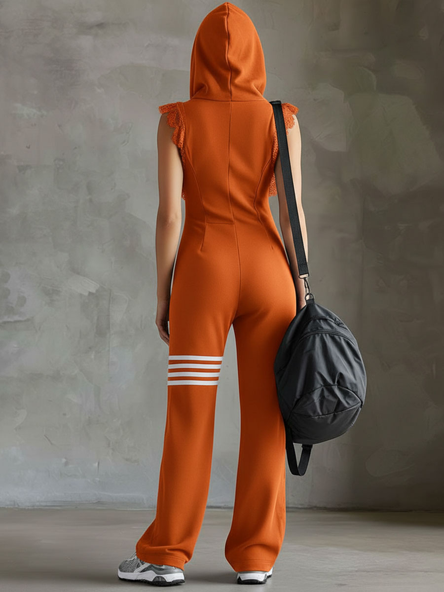 Grace | Retro Sports Jumpsuit With Hood And Stripes