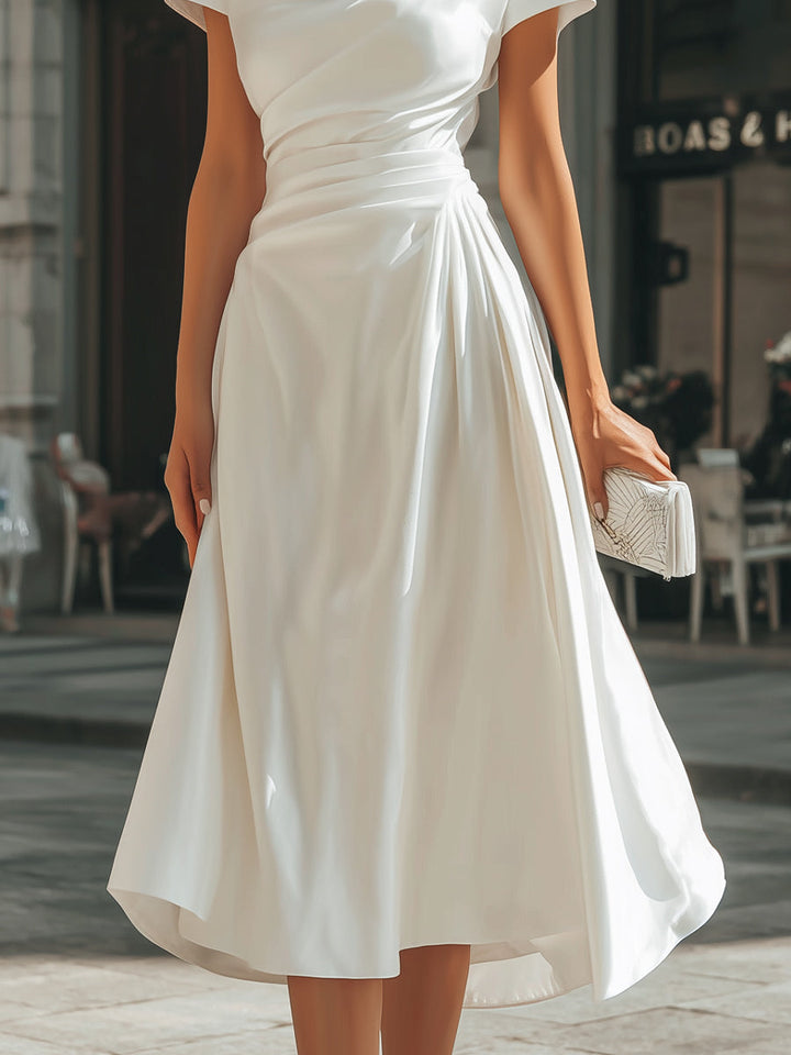 Megan | Asymmetrical Midi Dress with Draping