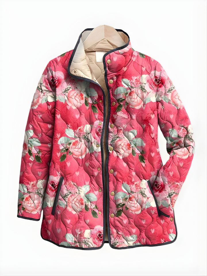 Astrid | Charming Quilted Jacket with Pink Floral Print