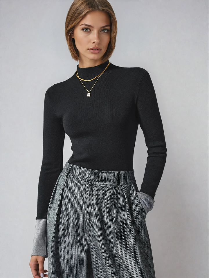 Otis | Contrast-Cuff Mock Neck Sweater