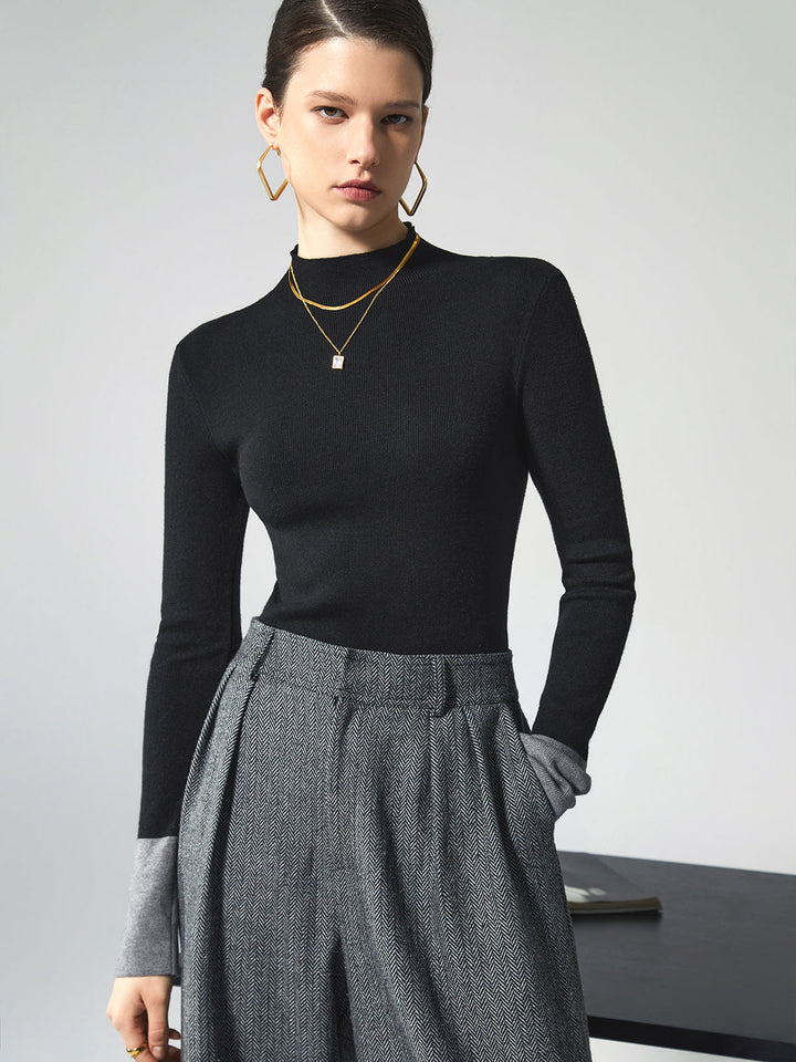 Otis | Contrast-Cuff Mock Neck Sweater
