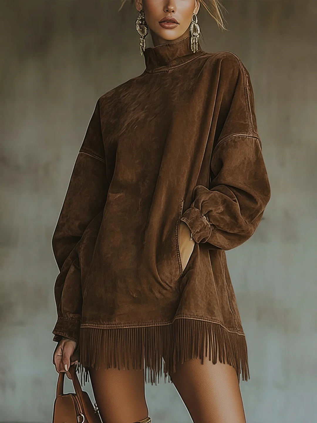 Lillie | Suede High-Neck Fringe Dress