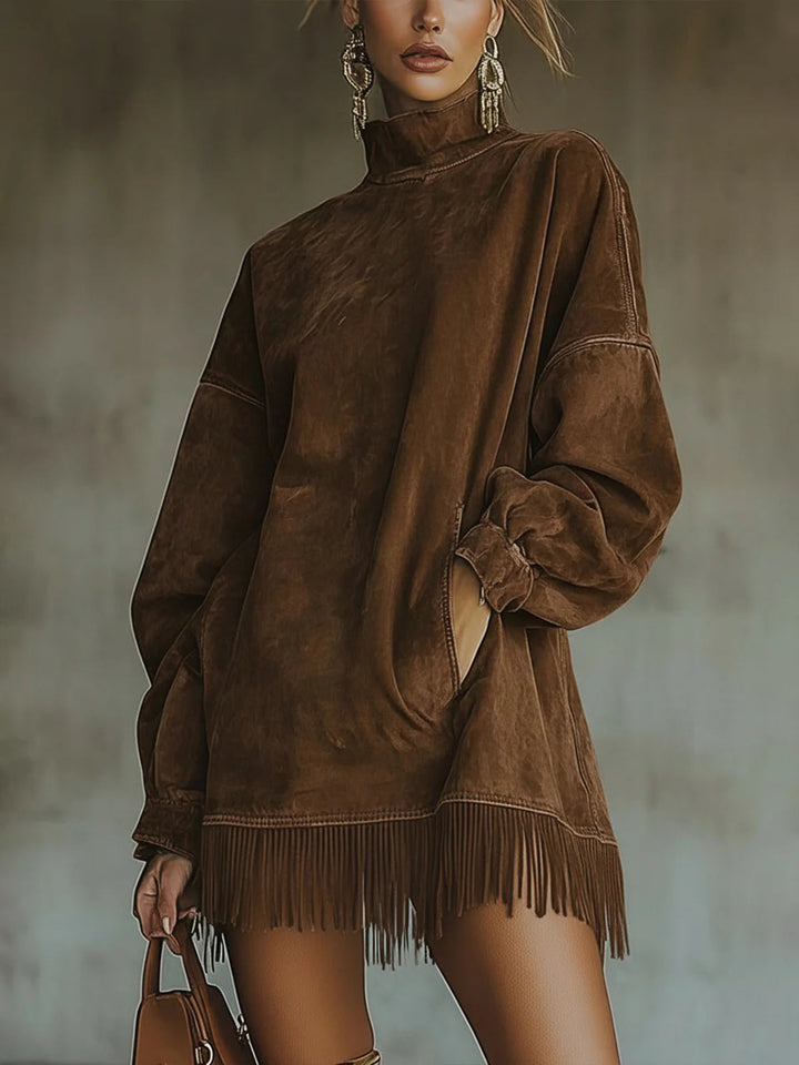 Lillie | Suede High-Neck Fringe Dress