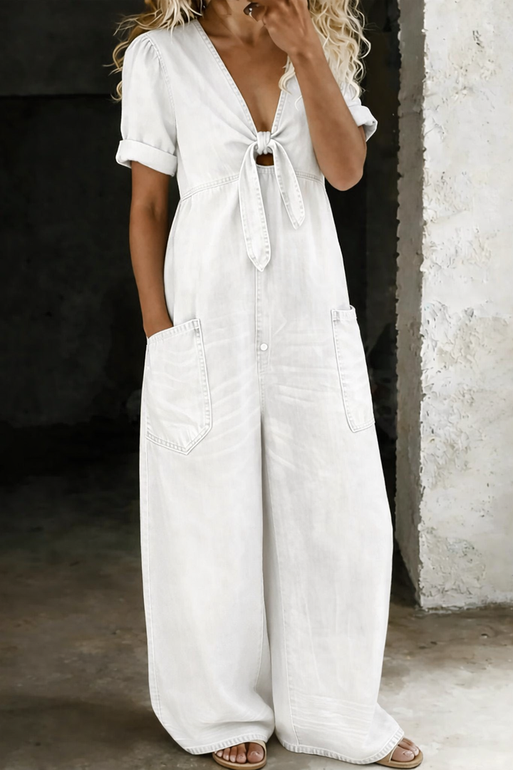 Maya | Relaxed Tie-Front Denim Jumpsuit