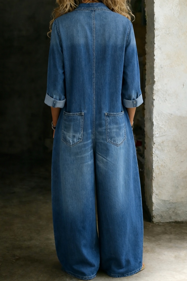 Monroe | Relaxed Wide-Leg Utility Denim Jumpsuit