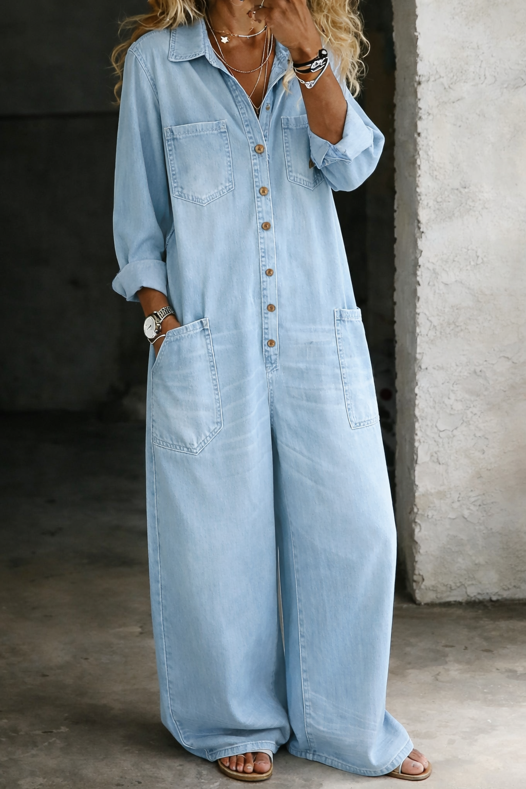Monroe | Relaxed Wide-Leg Utility Denim Jumpsuit