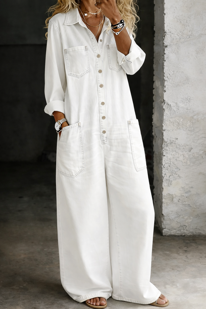 Monroe | Relaxed Wide-Leg Utility Denim Jumpsuit