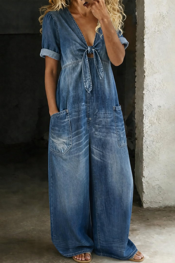 Maya | Relaxed Tie-Front Denim Jumpsuit