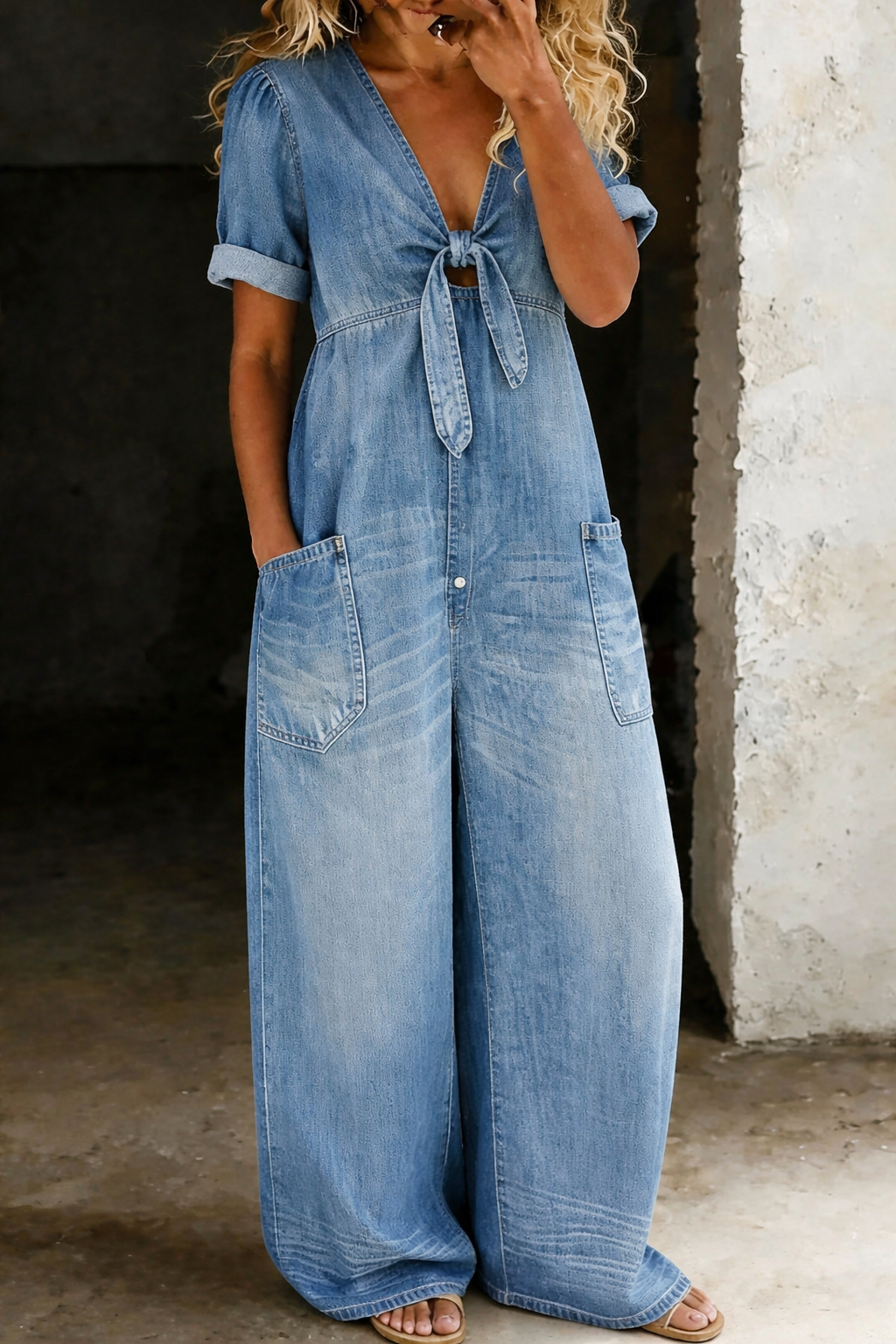 Maya | Relaxed Tie-Front Denim Jumpsuit