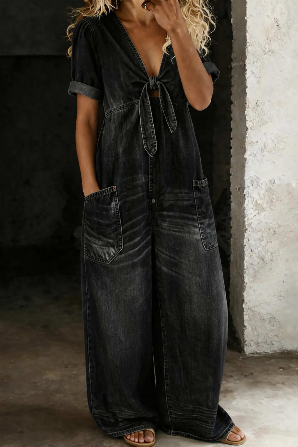 Maya | Relaxed Tie-Front Denim Jumpsuit