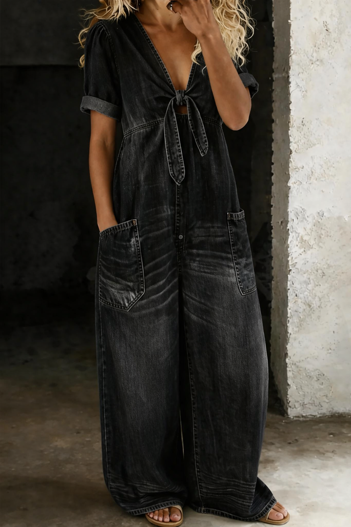 Maya | Relaxed Tie-Front Denim Jumpsuit