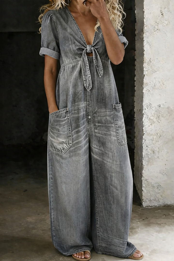 Maya | Relaxed Tie-Front Denim Jumpsuit