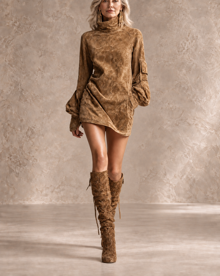 Perla | Suede Turtleneck Mini Dress