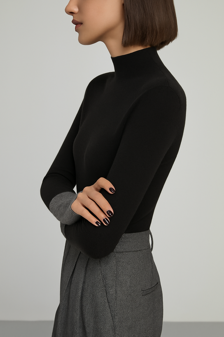 Otis | Contrast-Cuff Mock Neck Sweater