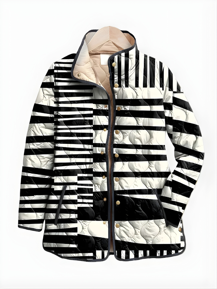 Elodie | Abstract Padded Jacket Black and White