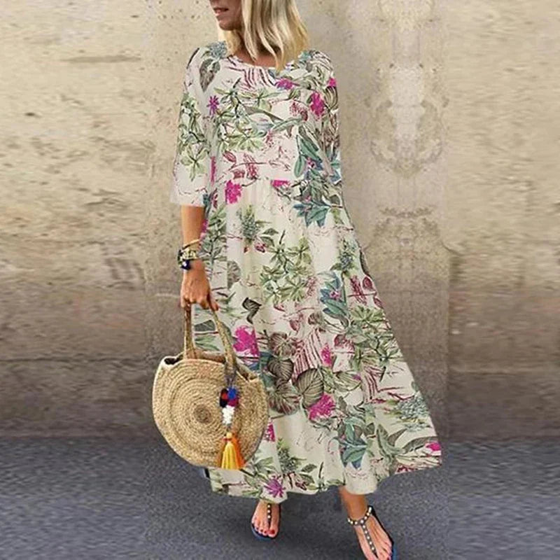 Marielle | Botanical Print Flowing Midi Dress