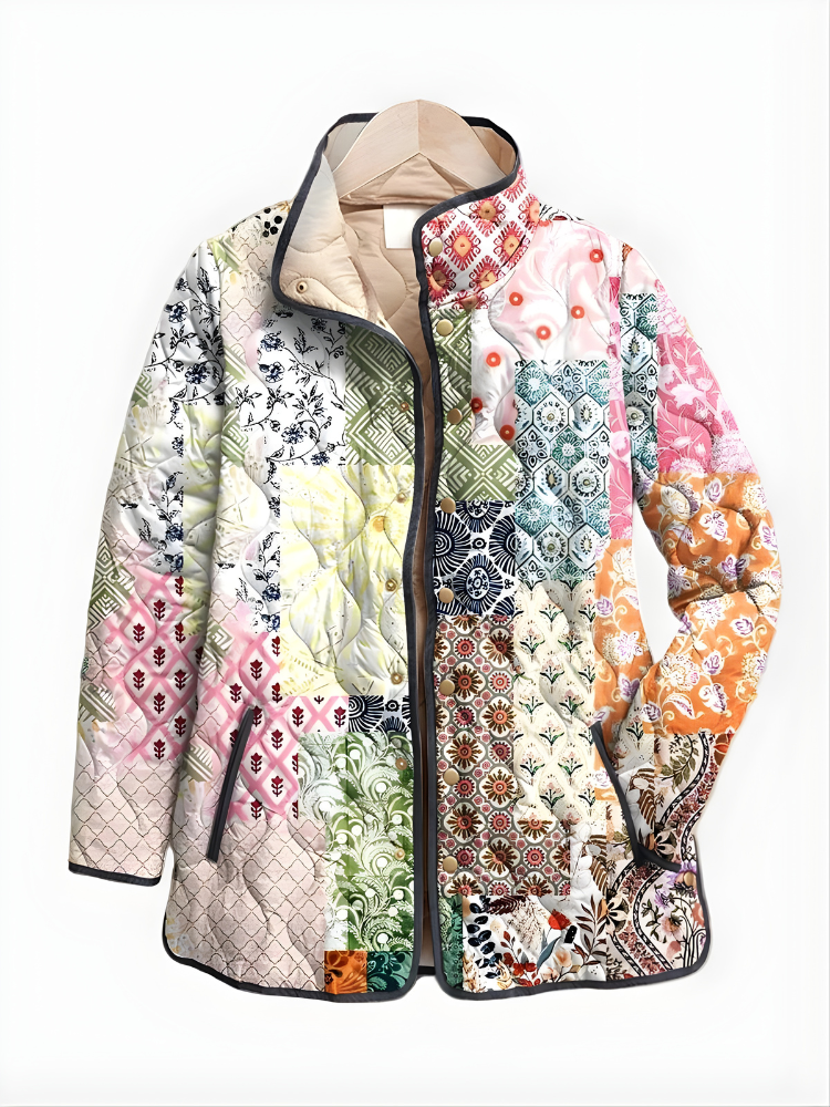 Ivory | Casual Floral Print Quilted Jacket