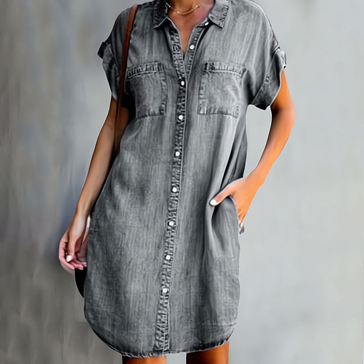 Luna | Casual Button Denim Shirt Dress