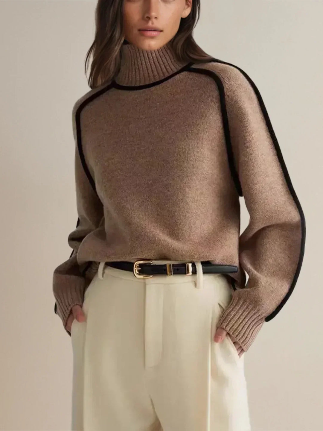 Corenne | Piped Turtleneck Sweater