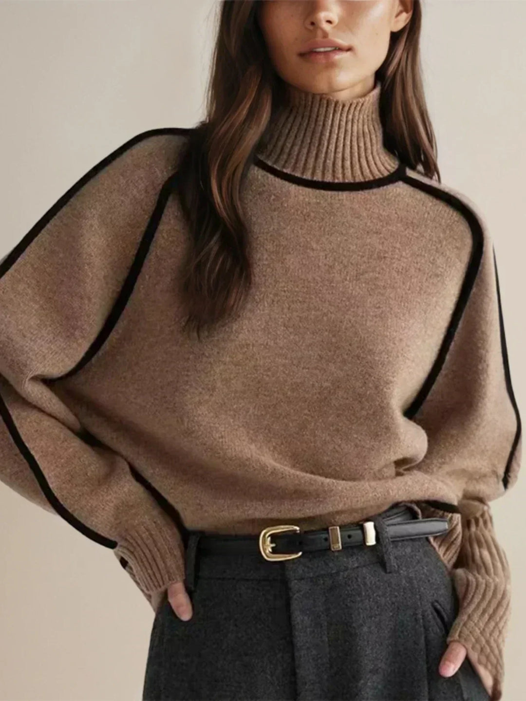 Corenne | Piped Turtleneck Sweater