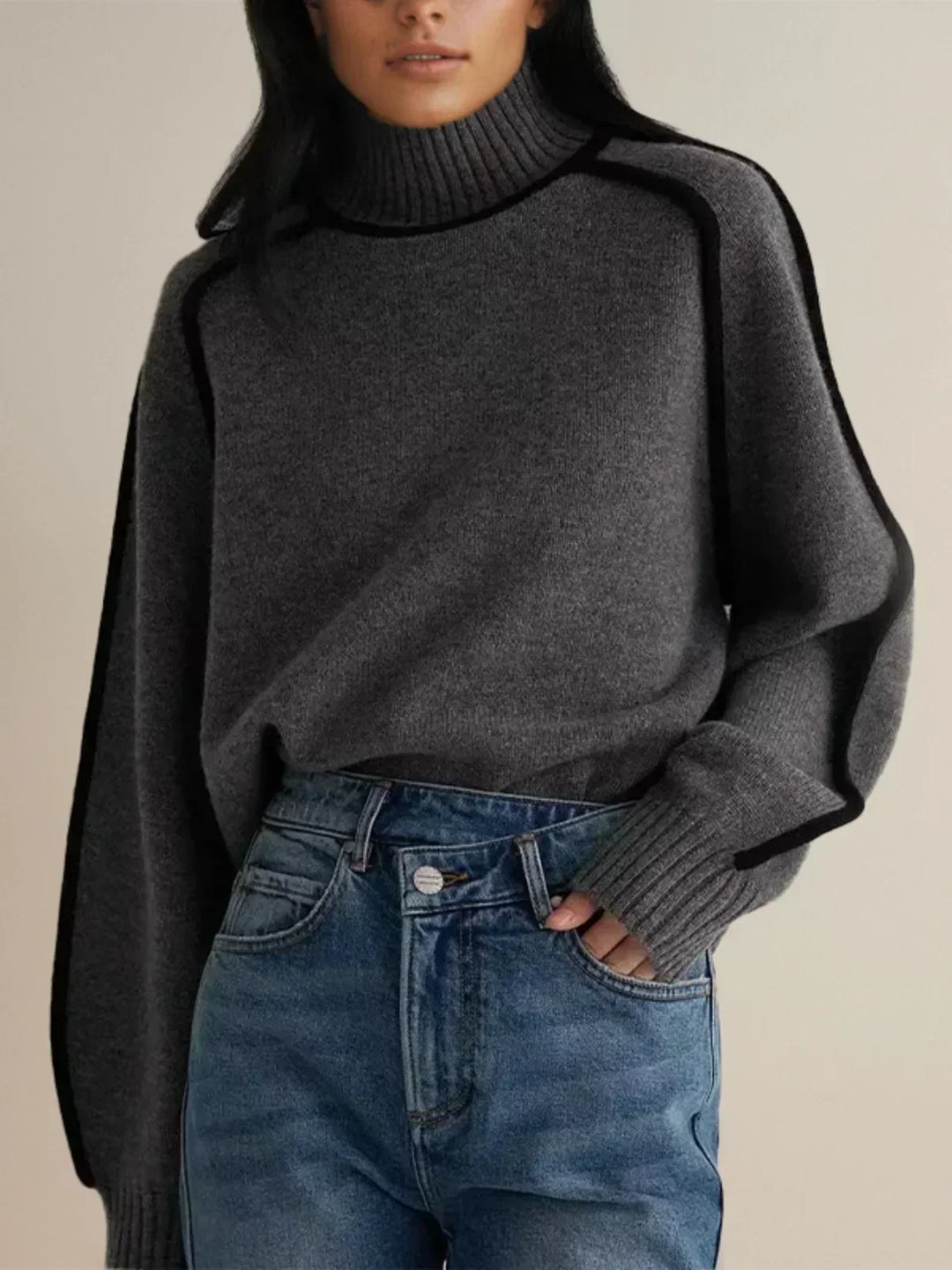 Corenne | Piped Turtleneck Sweater
