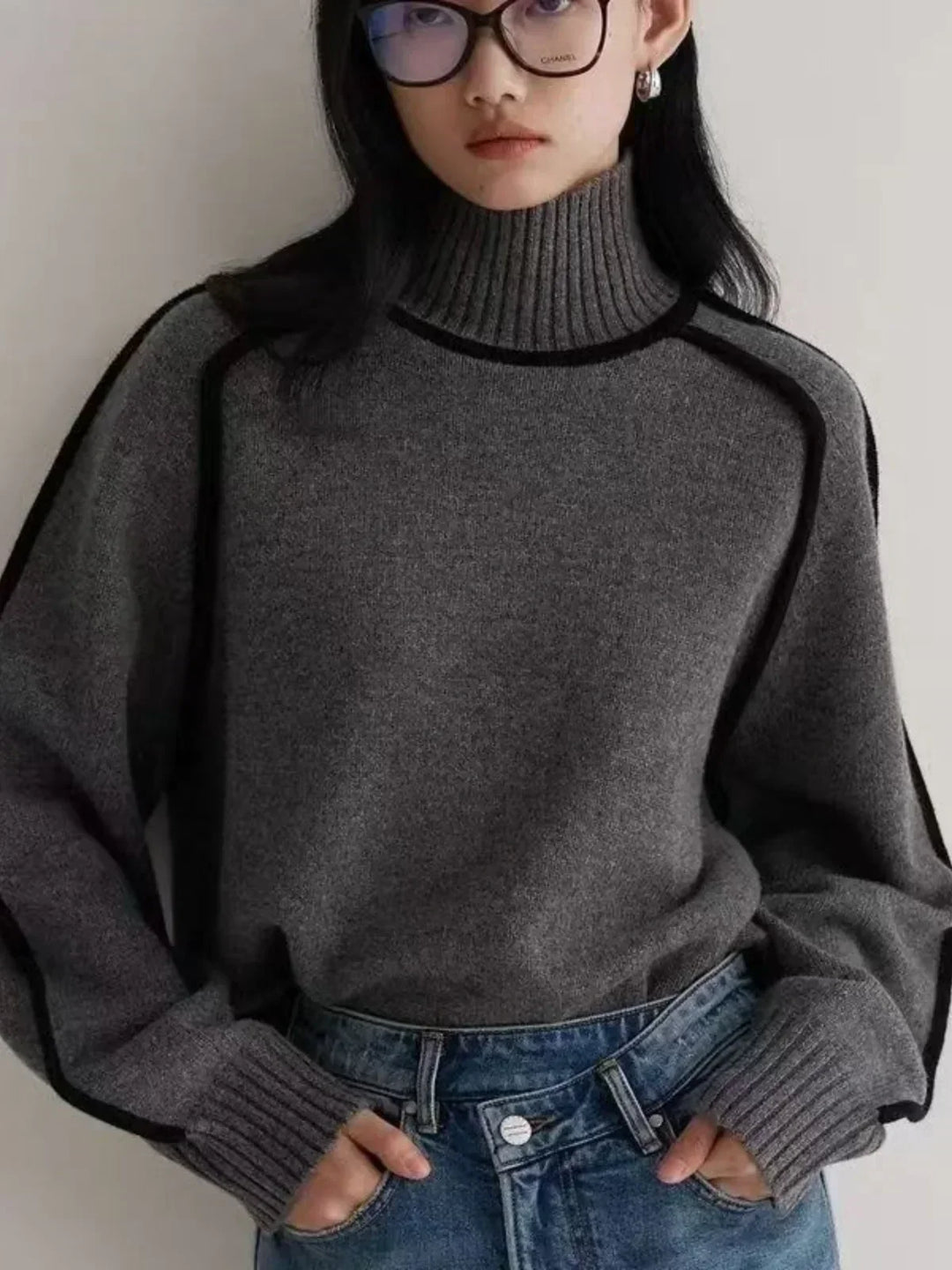 Corenne | Piped Turtleneck Sweater