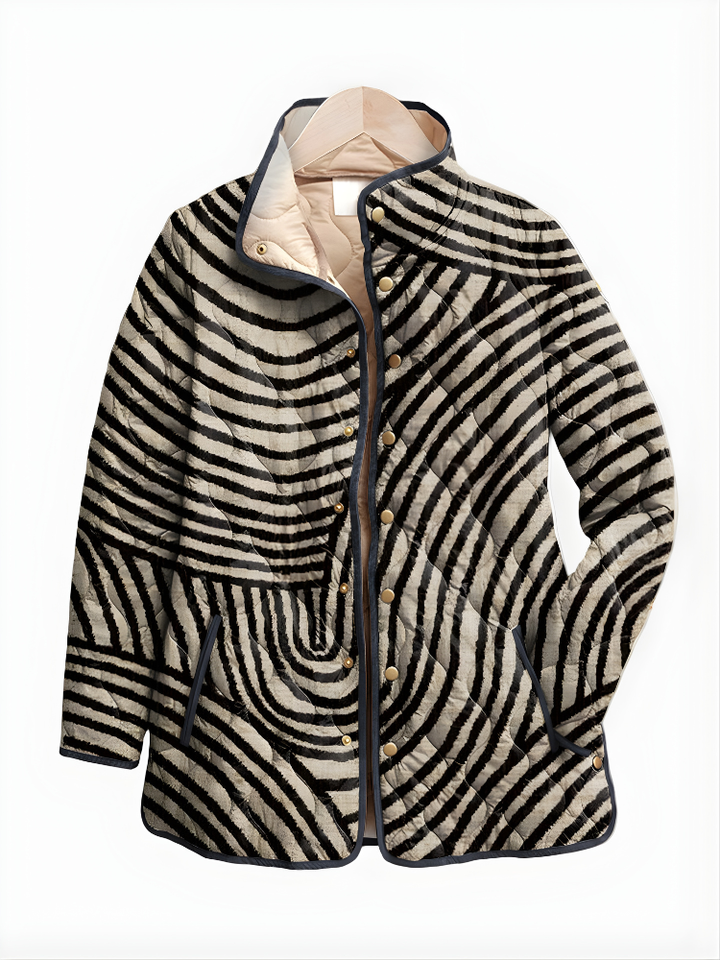 Mariah | Quilted Jacket with Hand-Drawn Retro Circular Design