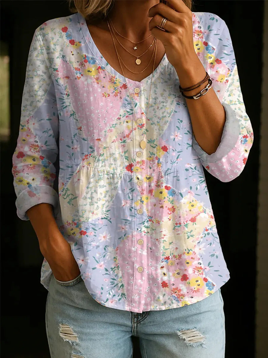 Elise | Bohemian Floral Patchwork Blouse