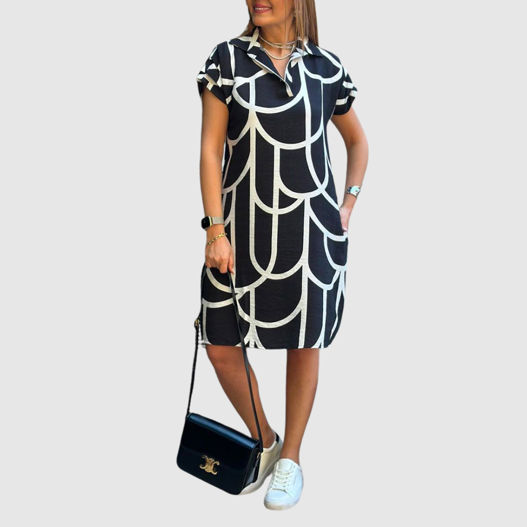 Beatrice | Geometric Print Polo Dress