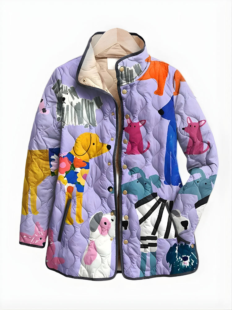 Raven | Casual Quilted Jacket with Dog Print
