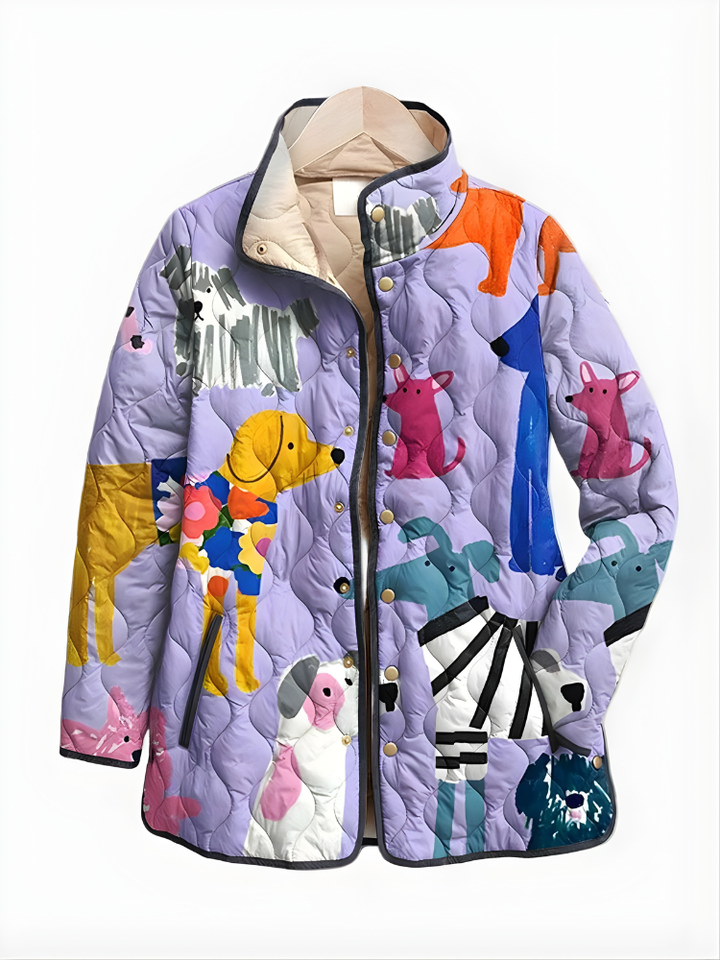 Raven | Casual Quilted Jacket with Dog Print