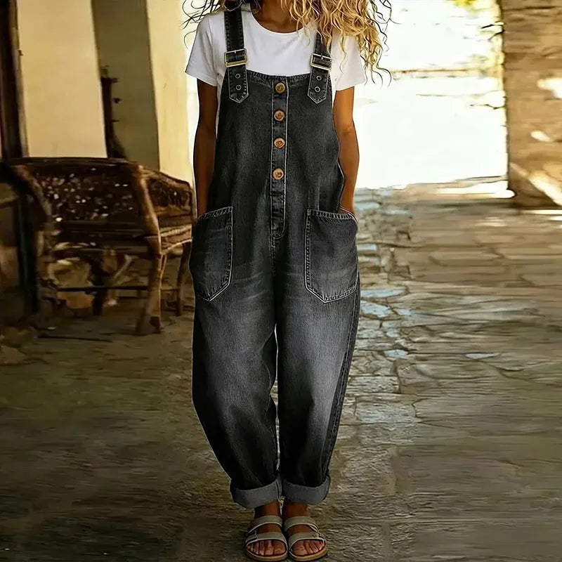 Everly | Relaxed Button Front Denim Overalls