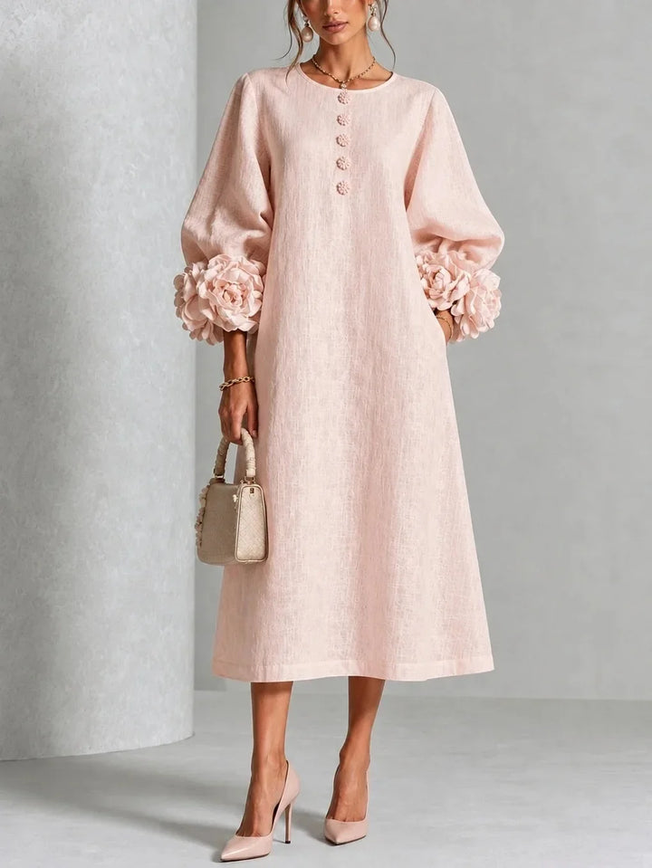 Temperance | 3D Floral Lantern-Sleeve Midi