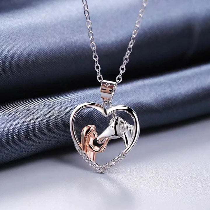 Nell | Heart Zircon Girl Horse Necklace