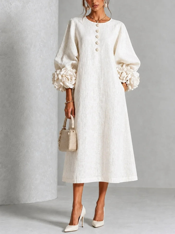 Temperance | 3D Floral Lantern-Sleeve Midi