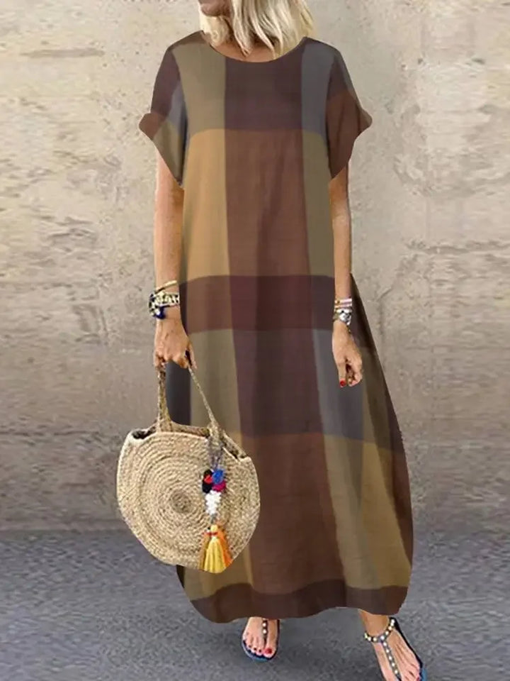 Noelle | Minimalist Block Pattern Flowing Maxi Dress