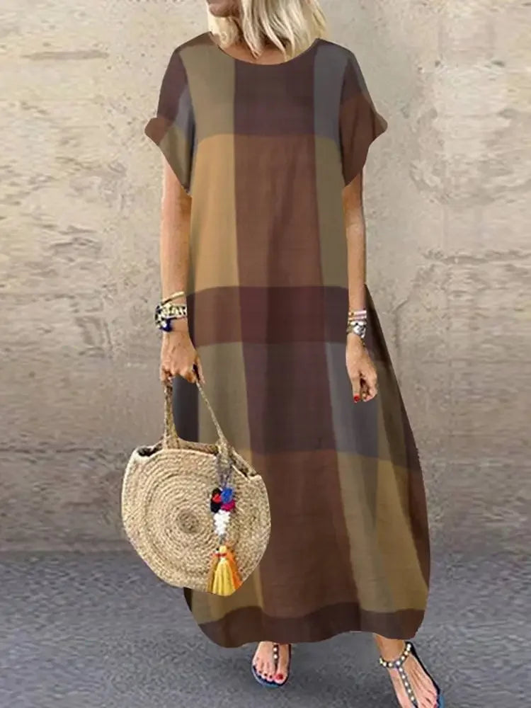 Aveline | Minimalist Block Pattern Flowing Maxi Dress