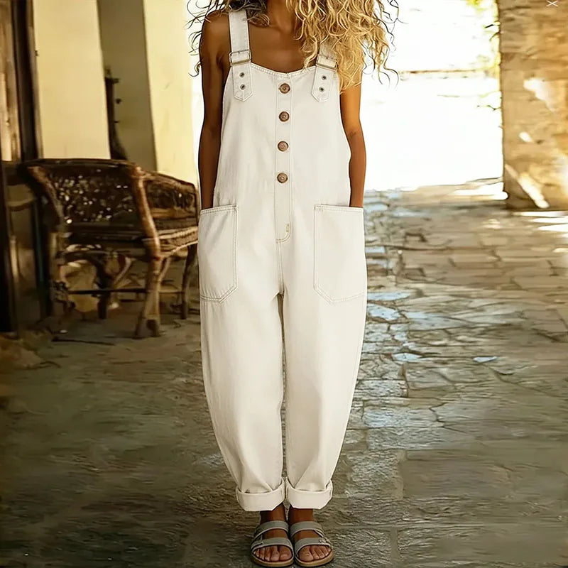 Mae | Vintage Soft Cotton Denim-Look Overalls with Adjustable Straps