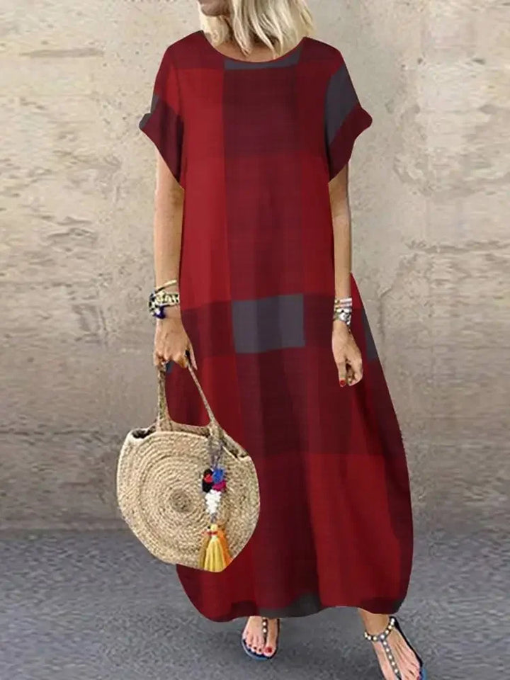 Seren | Minimalist Block Pattern Flowing Maxi Dress