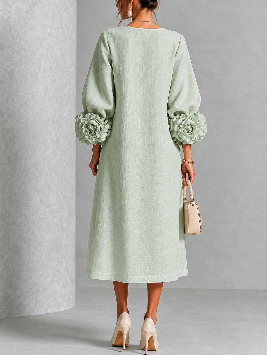 Greer | Floral-Cuff Midi Dress