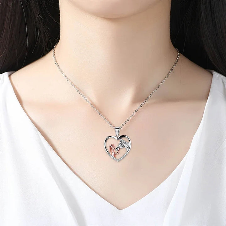 Nell | Heart Zircon Girl Horse Necklace
