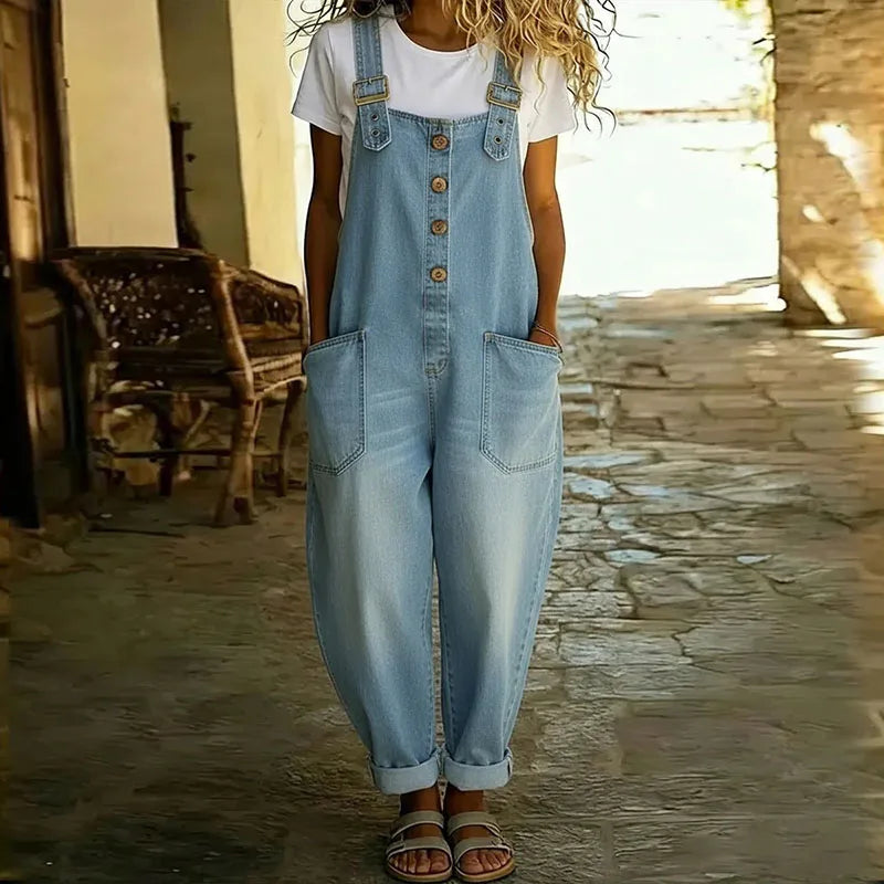 Everly | Relaxed Button Front Denim Overalls